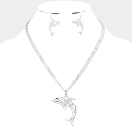 Filigree Metal Dolphin Pendant Necklace