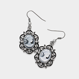 Cameo Accented Stone Embellished Dangle Earrings