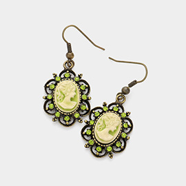 Cameo Accented Stone Embellished Dangle Earrings