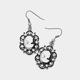 Cameo Accented Stone Embellished Dangle Earrings