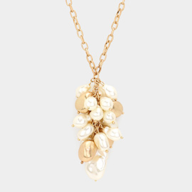 Pearl Abstract Metal Cluster Vine Long Necklace