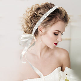 Pearl Round Baguette Stone Sash Ribbon Bridal Wedding Belt / Headband