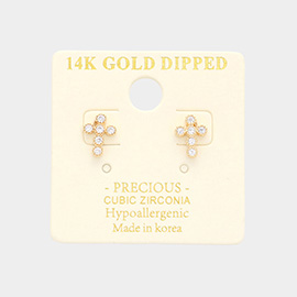 14K Gold Dipped CZ Cross Stud Earrings