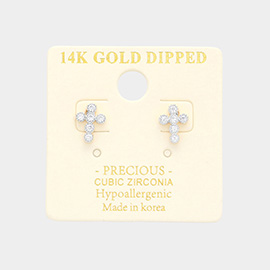 14K White Gold Dipped CZ Cross Stud Earrings