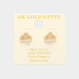 14K Gold Dipped CZ Embellished Crown Stud Earrings