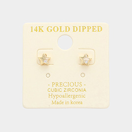 14K Gold Dipped CZ Embellished Star Stud Earrings