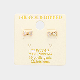 14K Gold Dipped CZ Embellished Bow Stud Earrings