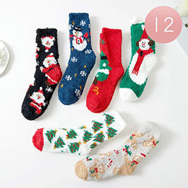 12Pairs - Christmas Tree Gingerbread Man Santa Claus Snowman Socks