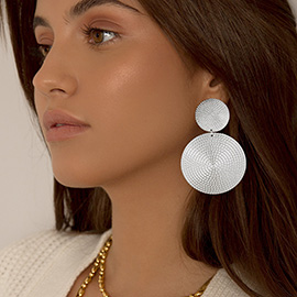 Textured Double Metal Round Link Dangle Earrings