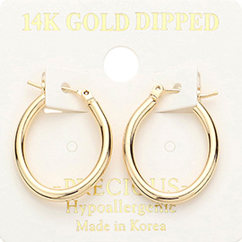 14K Gold Dipped 1 Inch Metal Oval Hoop Pin Catch Earrings