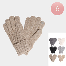 6Pairs - Solid Cable Knit Touch Smart Gloves