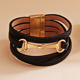 Metal Pointed Faux Leather Magnetic Bracelet