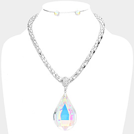 Teardrop Glass Stone Pendant Necklace