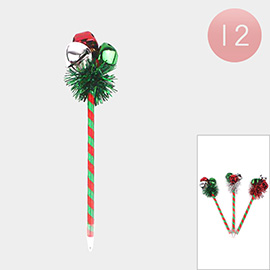 12PCS - Christmas Jingle Bell Tinsel Ball Pens