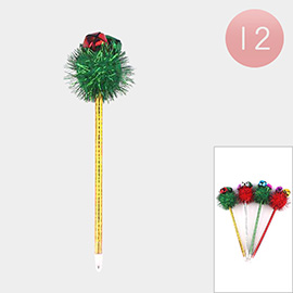 12PCS - Christmas Jingle Bell Tinsel Ball Pens