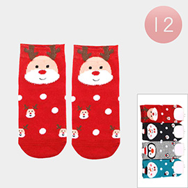 12Pairs - Rudolph Penguin Snowman Printed Socks