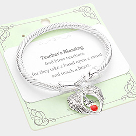 No.1 Teacher Message Apple Angel Wings Charm Hook Bracelet