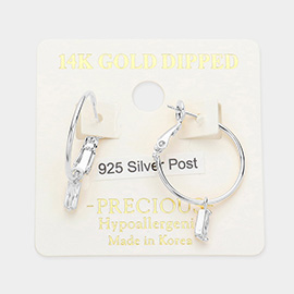 14K White Gold Dipped Metal Hoop Baguette Stone Link Dangle Earrings