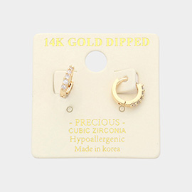 14K Gold Dipped 0.4 Inch Rhinestone Embellished Metal Huggie Hoop Earrings