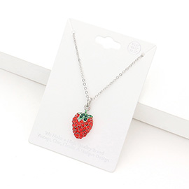 Rhinestone Embellished Strawberry Pendant Necklace