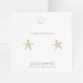 Gold Dipped CZ Starfish Stud Earrings