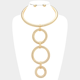 Telephone Cord Triple Open Metal Circle Link Necklace