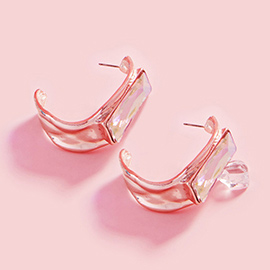 Rectangle Stone Accented Hoop Earrings