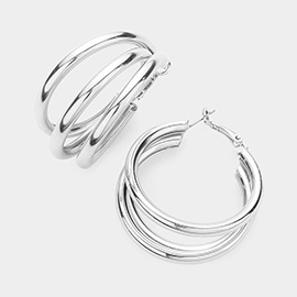 Silver Dipped Split Metal Hoop Earrings
