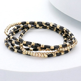 5PCS - Metal Ball Faceted Rectangle Beaded Stretch Bracelets