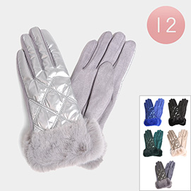 12Pairs- Faux Fur Cuff Puffer Gloves
