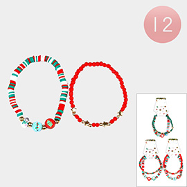 12 Set of 2 - Christmas Heishi Beaded Stretch Bracelets