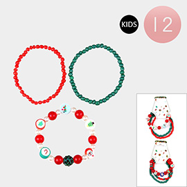 12 Set of 3 - Pearl Christmas Beaded Stretch Kids Bracelets