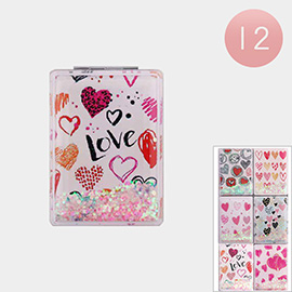 12PCS - Love Message Heart Printed Cosmetic Mirrors