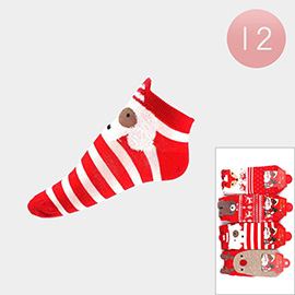 12Pairs - Rudolph Santa Hat Dog Fox Bear Printed Socks