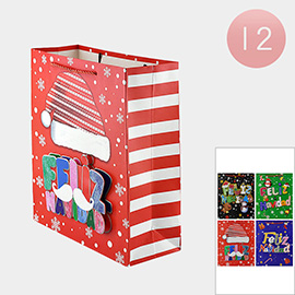 12PCS - Feliz Navidad Message Santa Hat Rudolph Christmas Printed Gift Bags