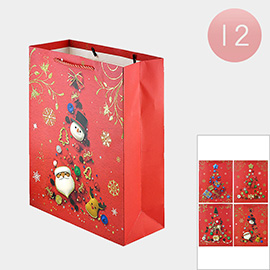 12PCS - Rudolph Santa Claus Snowman Christmas Tree Printed Gift Bags
