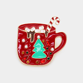 Enamel Hot Chocolate Christmas Tree Candy Cane Pin Brooch