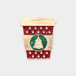 Enamel Christmas Tree Pointed Latte Pin Brooch