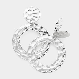 Hammered Open Metal Circle Link Dangle Clip on Earrings