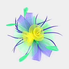 Mardi Gras Feather Mesh Flower Fascinator / Headband