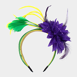 Mardi Gras Flower Feather Headband