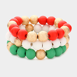 3PCS - Frosted Metal Ball Christmas Beaded Stretch Bracelets