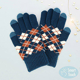 Argyle Patterned Knit Touch Smart Gloves