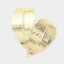Gold Dipped Curved Metal Leaf Earrings