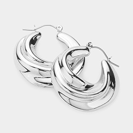 Silver Dipped Abstract Metal Hoop Pin Catch Earrings