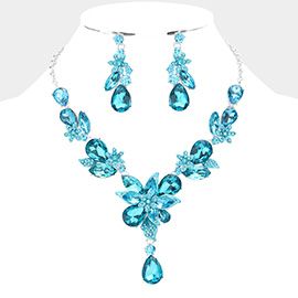 Floral Teardrop Stone Accented Evening Necklace