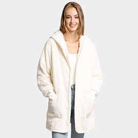 Front Pockets Oversized Solid Hoodie Jacket