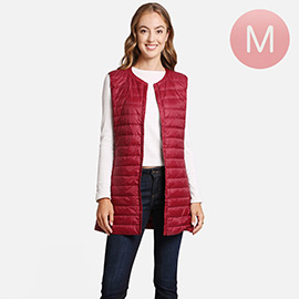 Solid Front Pockets Light Long Puffer Button Vest