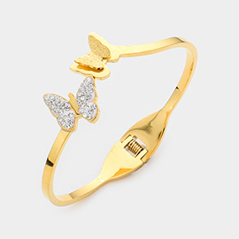 Rhinestone Embellished Butterfly Hinged Bangle Bracelet