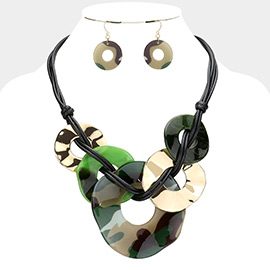 Camouflage Patterned Abstract Open Resin Metal Link Necklace